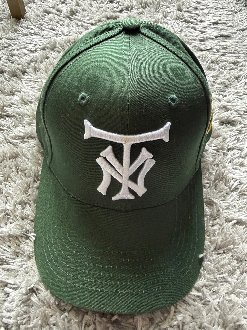 Dark Green Baseball Cap with White Embroidered Monogram - Men
